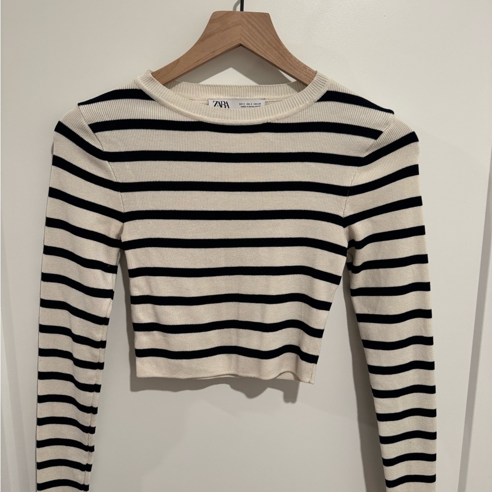 Zara Black and White Striped Women's Top